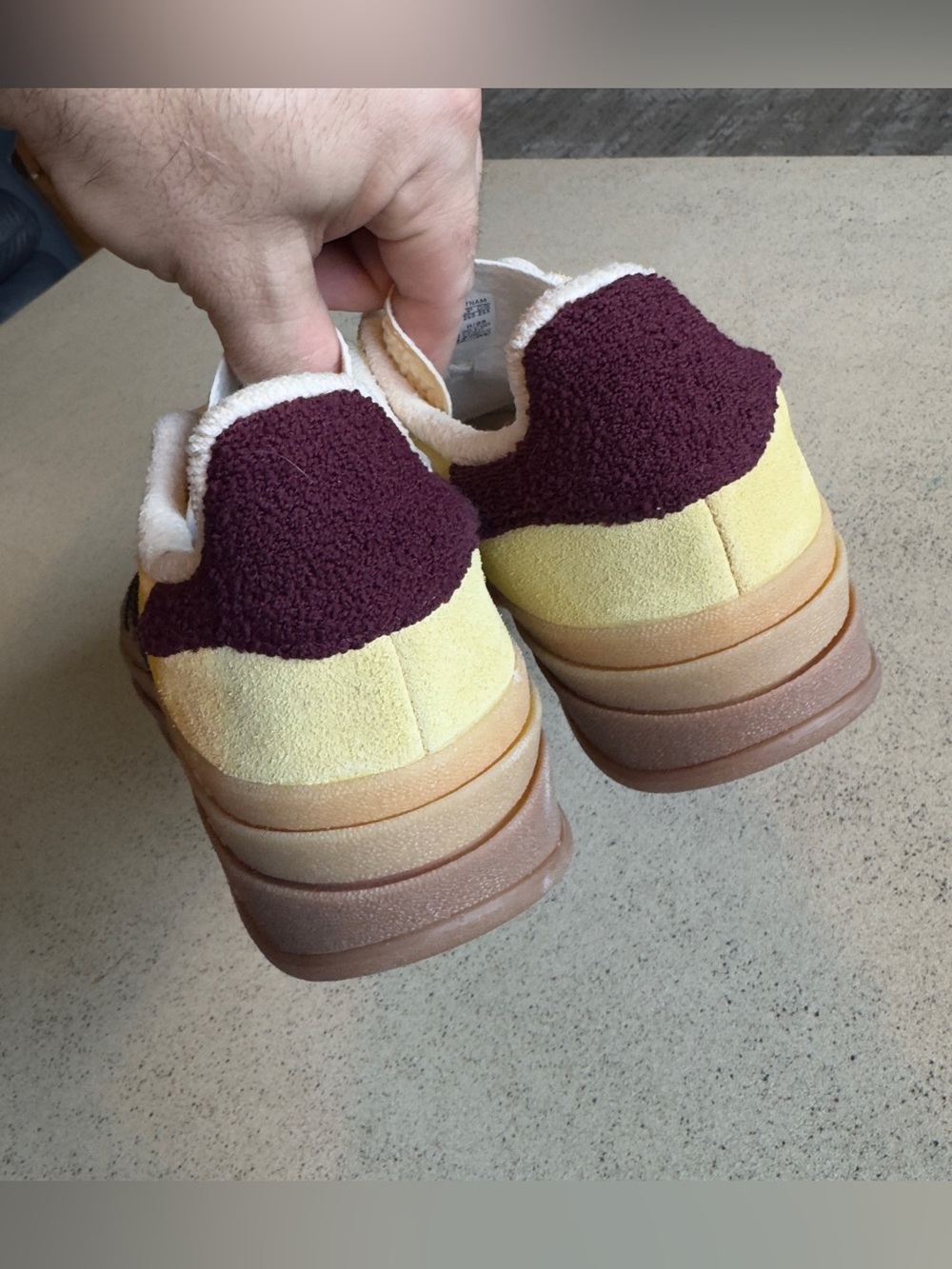 adidas Gazelle Suede Sneakers in Yellow with Maroon Accents - Picture 4 of 13